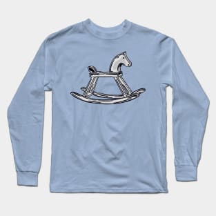 Black And White Rocking Horse With Blue Horse Long Sleeve T-Shirt